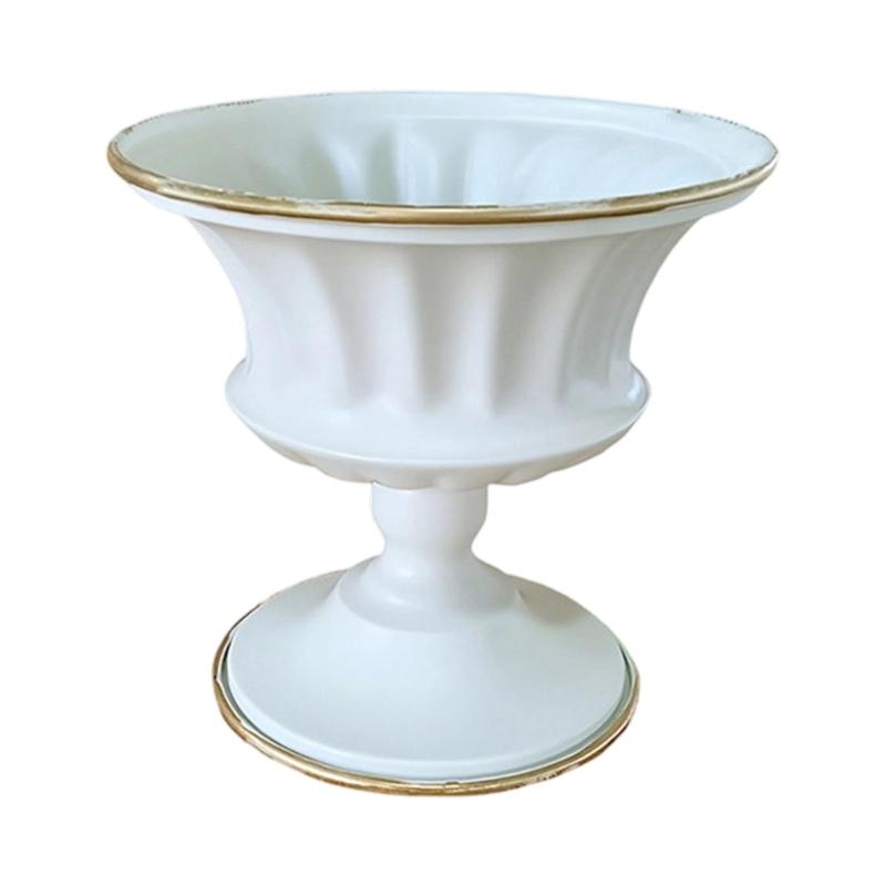 Iron Flower Urn with Fluted Detailing and Wide Raised Base for Wedding Centerpieces and Tabletop Arrangement Displays