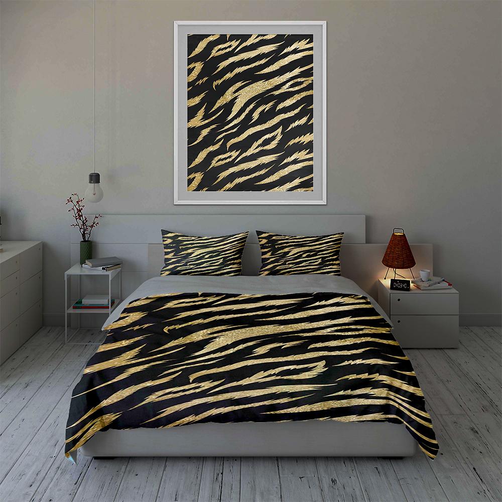 Golden Tiger Stripes Bedding Duvet Cover Sets Duvet Covers Pillowcases Gifts (1 * Duvet Cover 2 * Pillowcases, Without Duvet Insert)
