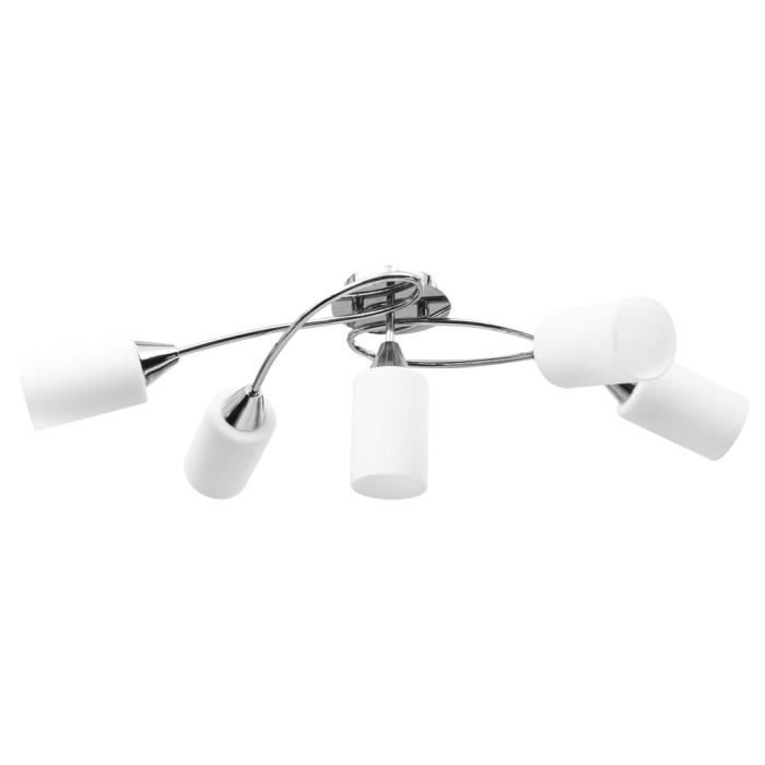 VidaXL Plafonnier avec abat-jour en verre 5 ampoules E14 Blanc Cône