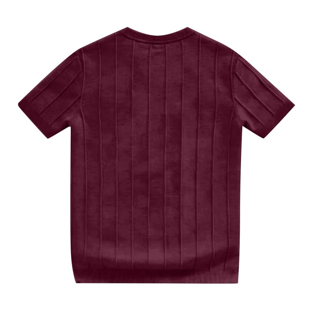 Neuer Herren-Strickpullover mit kurzen Ärmeln, Hochwertiges vertikal gestreiftes T-Shirt-Top für Herren mit hohem Halsausschnitt