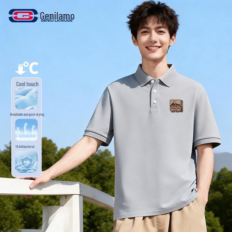 GENIOLAMODE Men s Cooling Ice Silk Short Sleeve Polo Shirt L