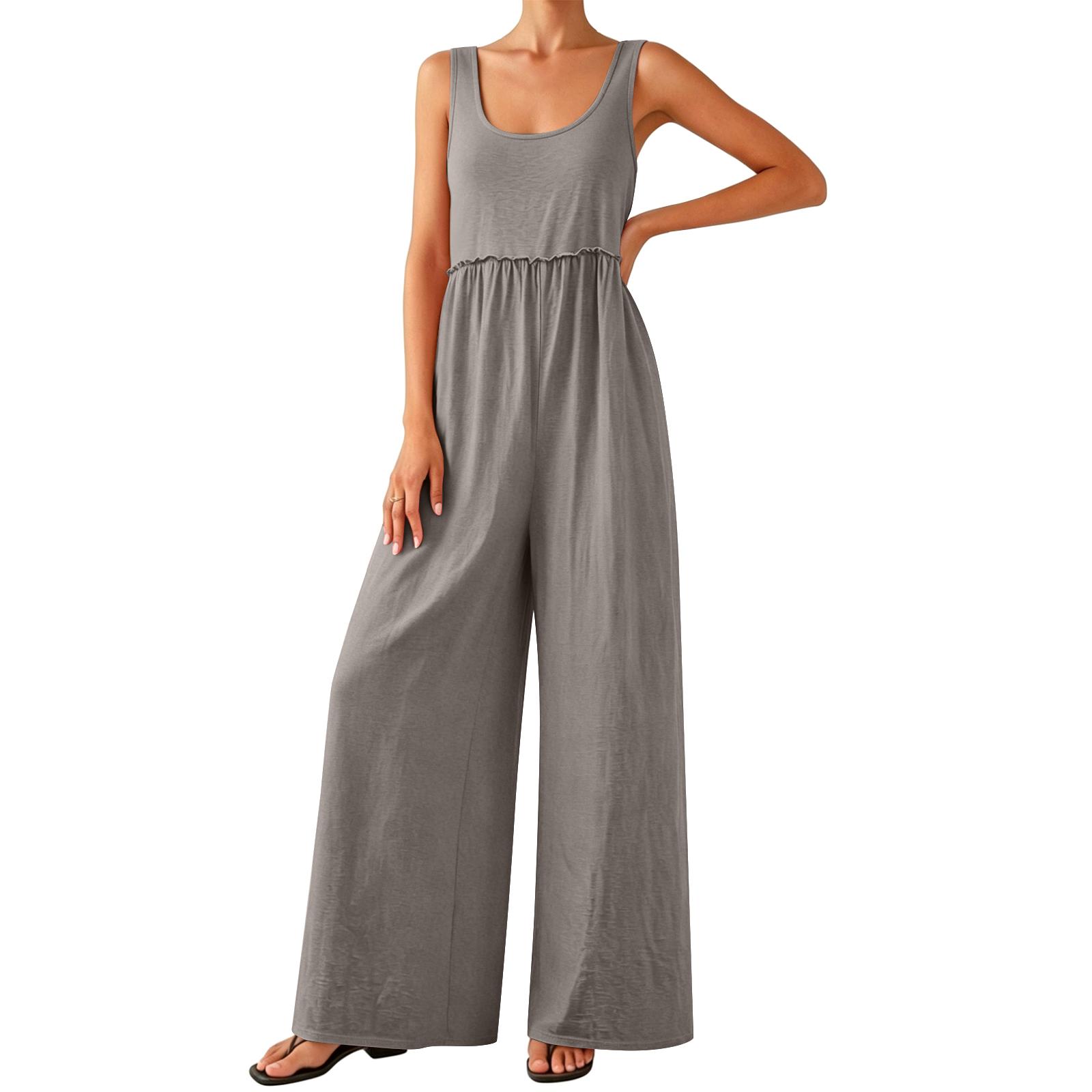 

Women s Jumpsuit, Casual And Loose Fit, Featuring A Backless Design With Vintage Thin Straps. This Loungewear Jumpsuit Is Made From A Cotton And Li XXXL
