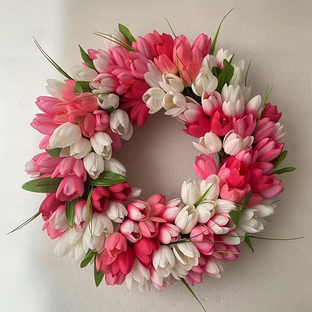 1pc Elegant Tulip Wreath - Lush Artificial Flower Garland for Home, Wedding & Outdoor Celebrations Decor, Festive Home Decor|Lush Tulip Wreath