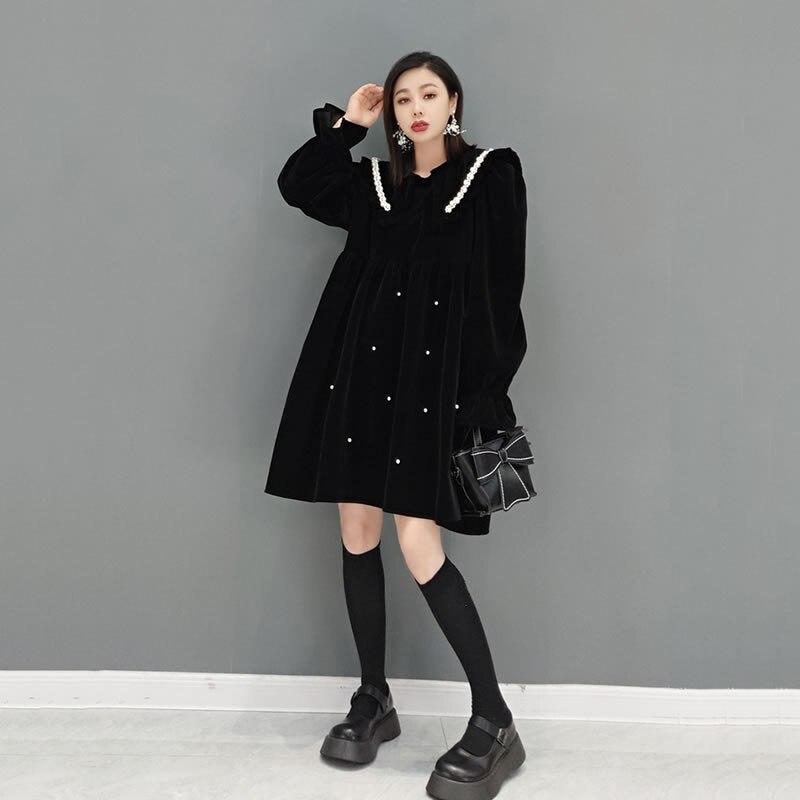 Xitao Vintage Loose Mini Dress Fashion Velvet Women New GWJ2873