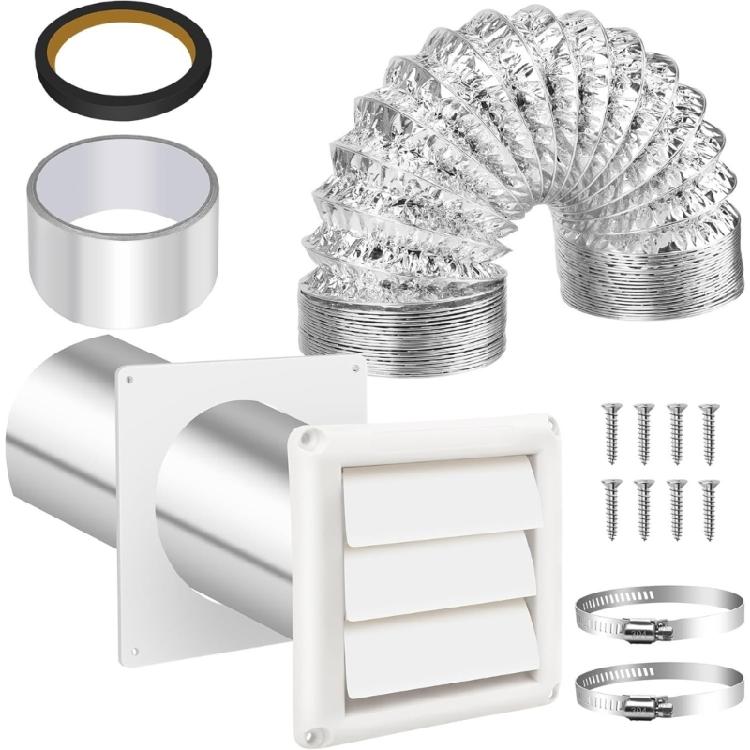 Universals 4inch Dryer Vent Kits Extracts Valves Duct Grills Cover Dryer Vent Wall Plate With Hose for Bathroom Exhaust Fan