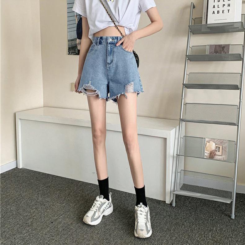 852 Women's High-Waisted Wide-Leg Denim Shorts, Korean Style, Loose Fit