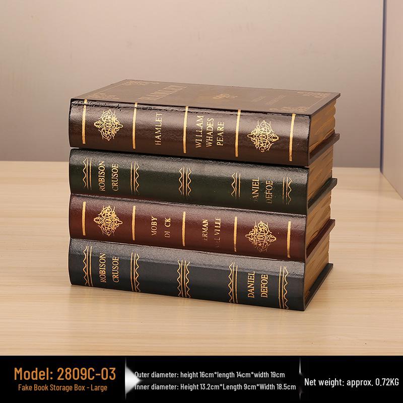 European Retro Faux Book Storage Box and Figurines for Office Decor