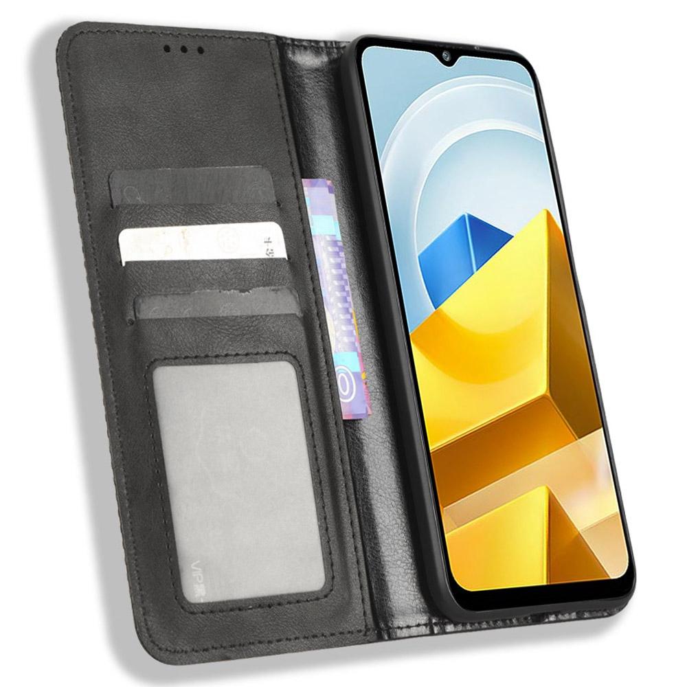 

For Xiaomi Poco M5 4G Shockproof Phone Case Retro PU Leather Auto Closing Magnetic Wallet Red