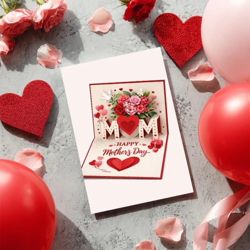 Rose Heart Patterns Mother's Day Greeting Card Imitation 3D Invitation Card  Happy Mother's Day