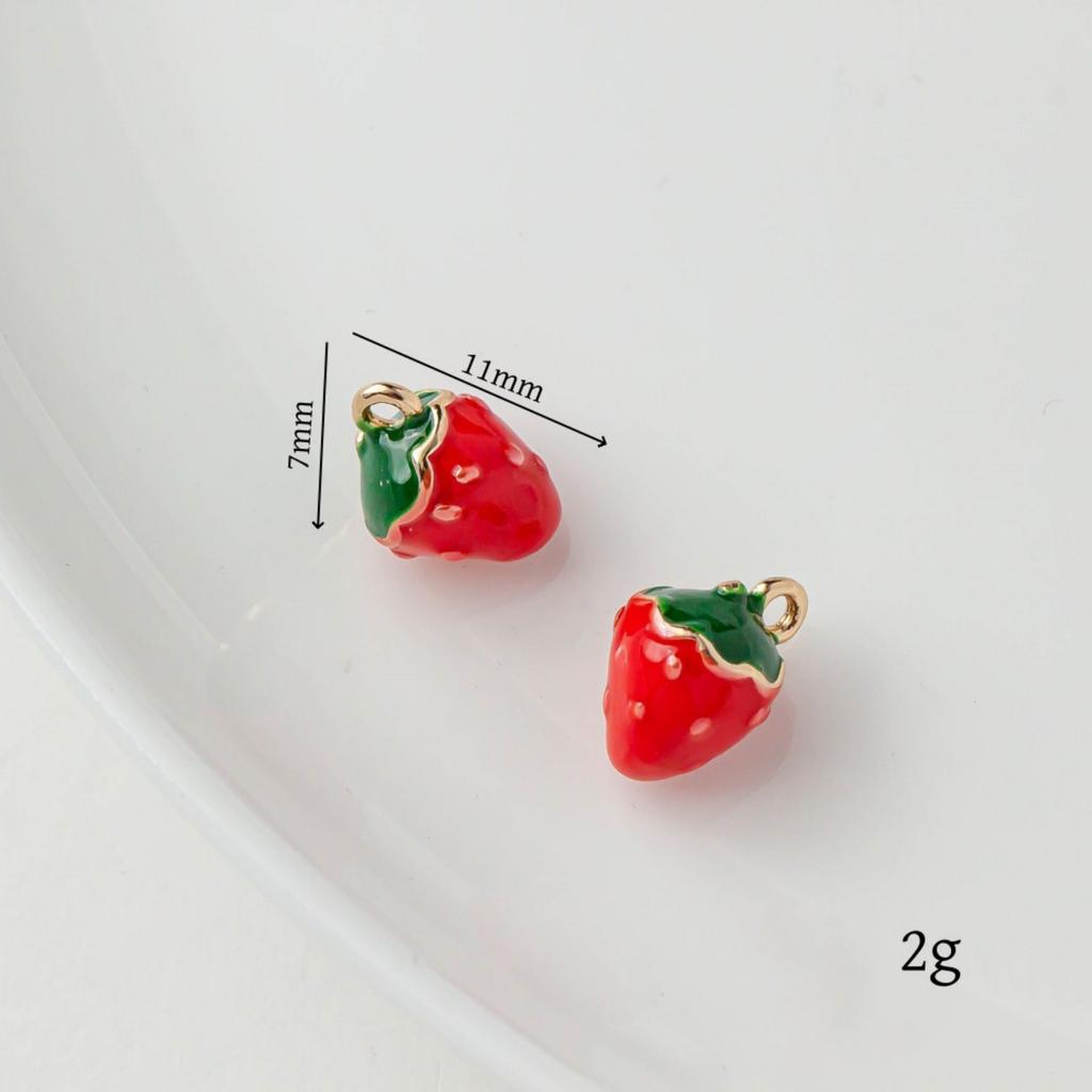 2 PCs Brass Charms 18K Gold Plated Fruit Enamel Pomegranate Peach Strawberry Apple Pendants For DIY Necklace Jewelry Making