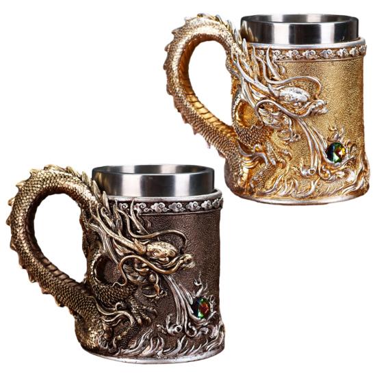 Dragon Coffee Mug with Ergonomic Handle Insulated Metal Glaze Dragon Mug for Hot Drinks Stylish Embossed Dragon Cup Gifts for Men Tea Beer Steins