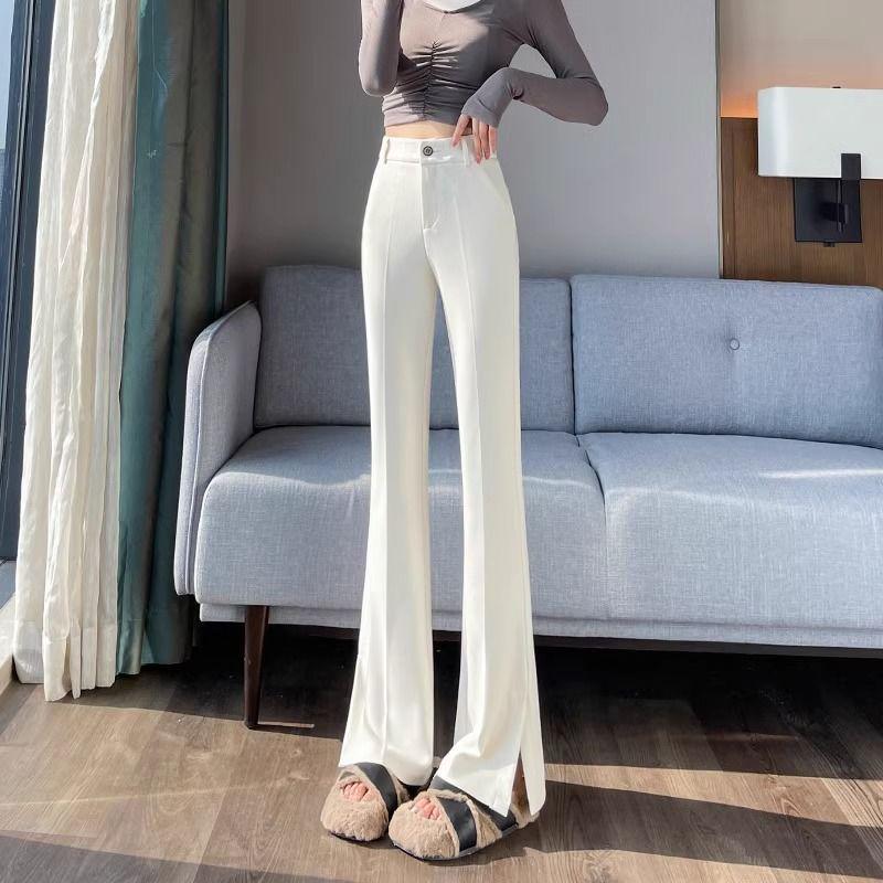 

Women s White High Waist Flared Pants - Spring/Summer 2026 Collection, Professional and Casual Styles with Versatile Micro-Flare Split Design XL (123-135 lbs)
