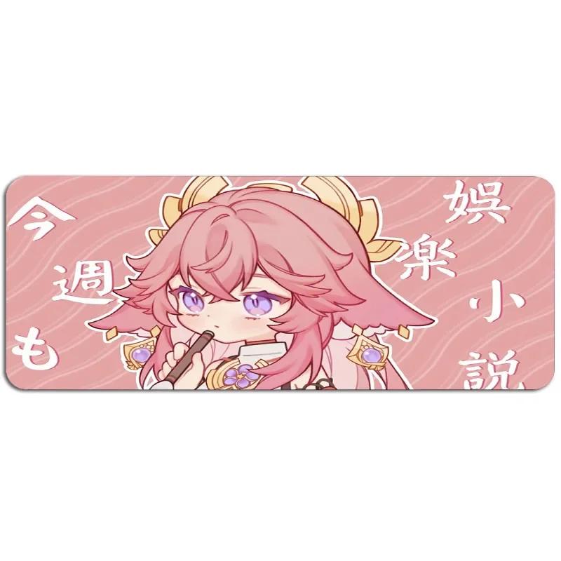 Genshin Impact Large Mouse Pad XXL 900x400 Pink Kawaii Non-slip Rubber Keyboard Desk Mat Yae Miko Gaming Accessories Anime Gamer