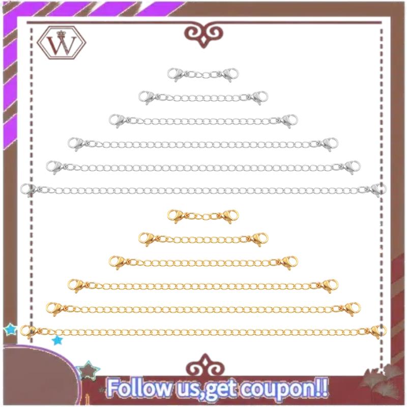 A95D-12Pcs Chain Extender, 6 Sizes Stainless Steel Bracelet Extension Necklace Extender For DIY Jewelry Making, Silver And Gold