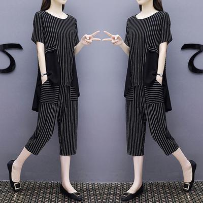 Sports Suit Women's Summer Fashion Large Size Loose Short-sleeved Cropped Pants Casual Two-piece Set