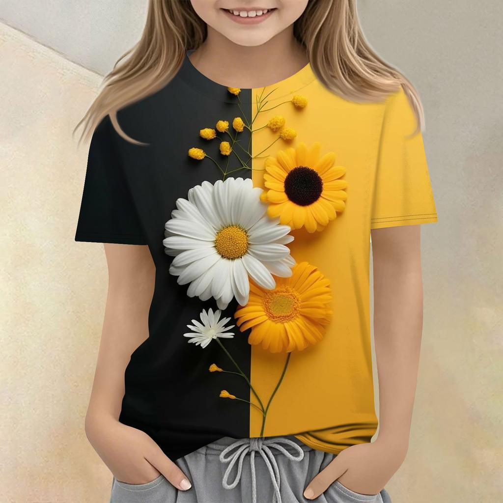 Children's Printed Round Neck Short Sleeved Casual T-shirt
