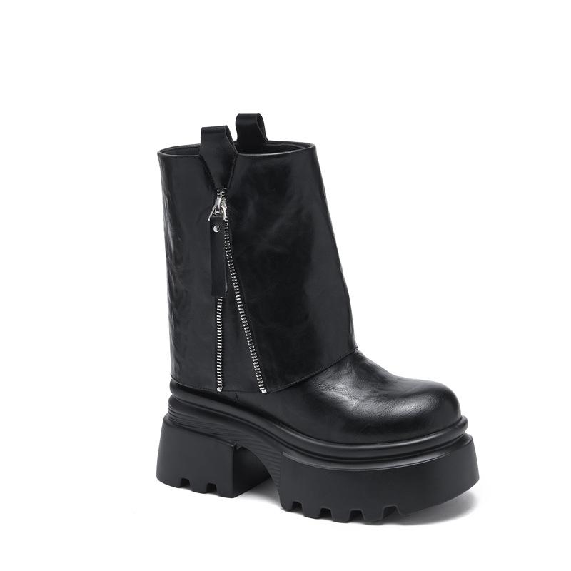 8597 Martin-Stiefel mit dicker Sohle für Damen 2025 Herbst und Winter neue kleine innen höhenerhöhende kurze Stiefel vielseitige warme mittelhohe Stiefel