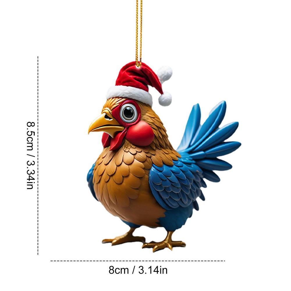 Funny Christmas Ornaments Acrylic 2D Cartoon Cute Christmas Rooster Rooster Ornament Funny Christmas Chicken For Living Rooms
