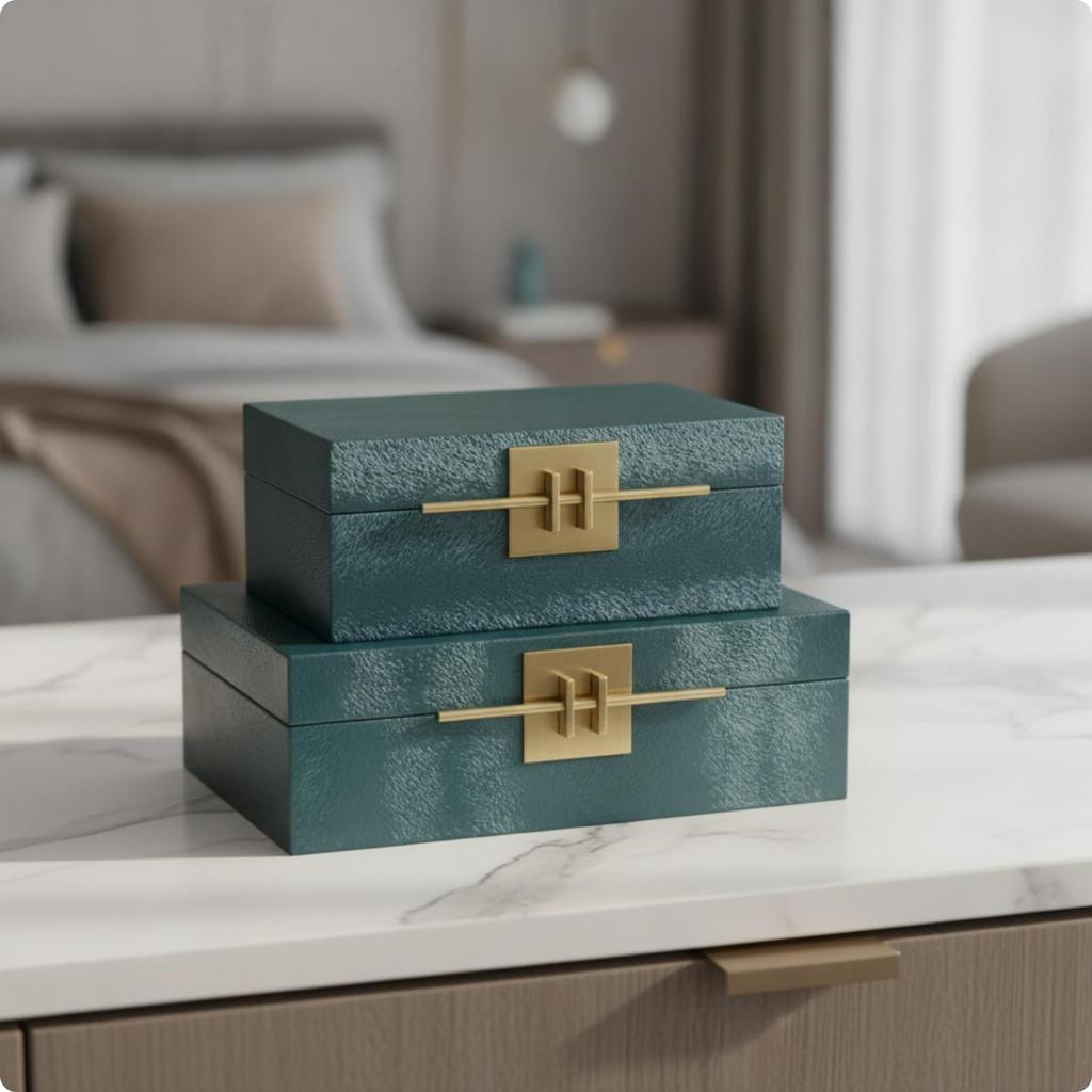 2 Pieces Leather Jewelry Box Decorative with Hinged Lid Textured
