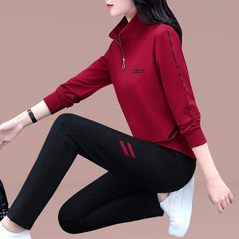 

Женский спортивный костюм Woodpecker с флисовой подкладкой - новый стиль 2025 года для весны-осени, идеально подходит для мам среднего возраста. 3XL for 140–155 jin