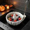 Quick Drainage Vegetable Colander Self Spinning Berry Washing Bowl, Halloween Ghost/Pumpkin Swirl 3D Spiral Snack Container Printed Fruit Rinser