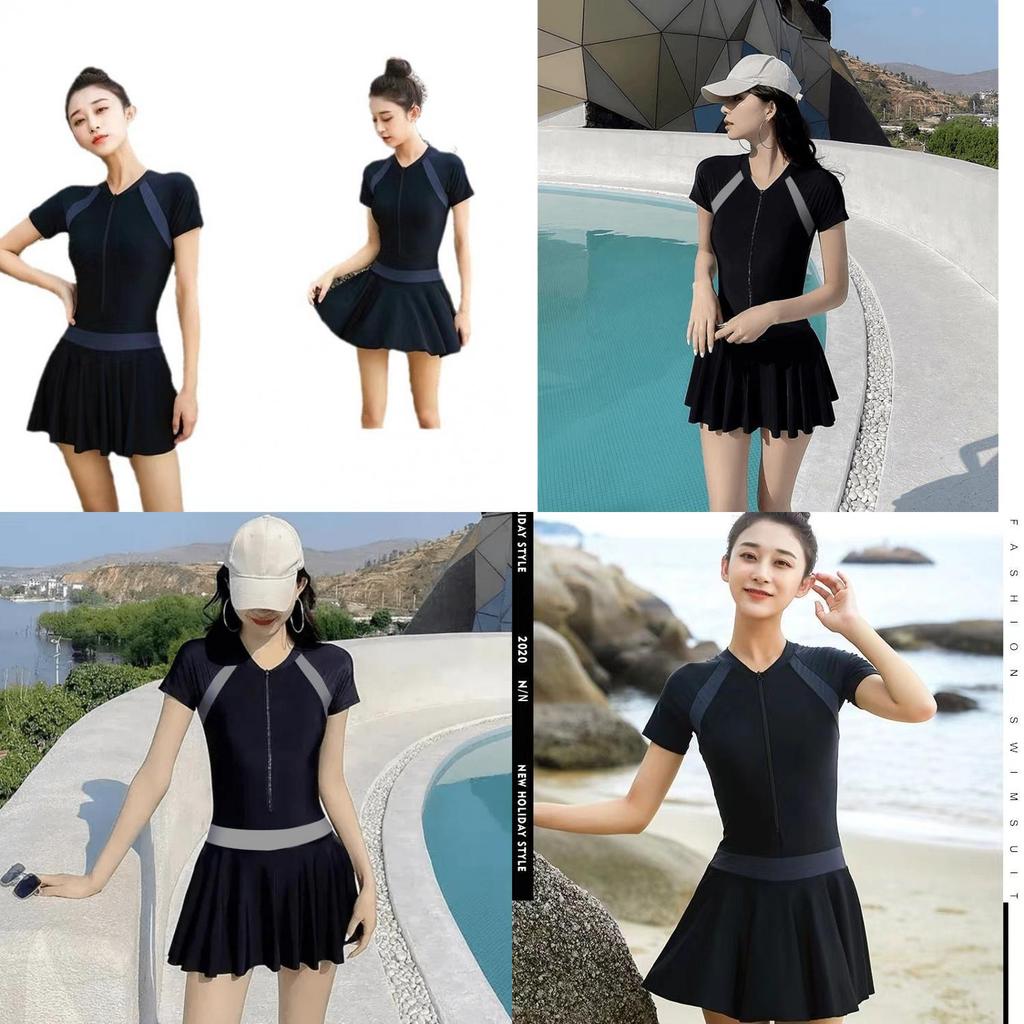 Summer Pool Dress With Collared Splicing Pattern For Beach Vacation And Yoga Practice