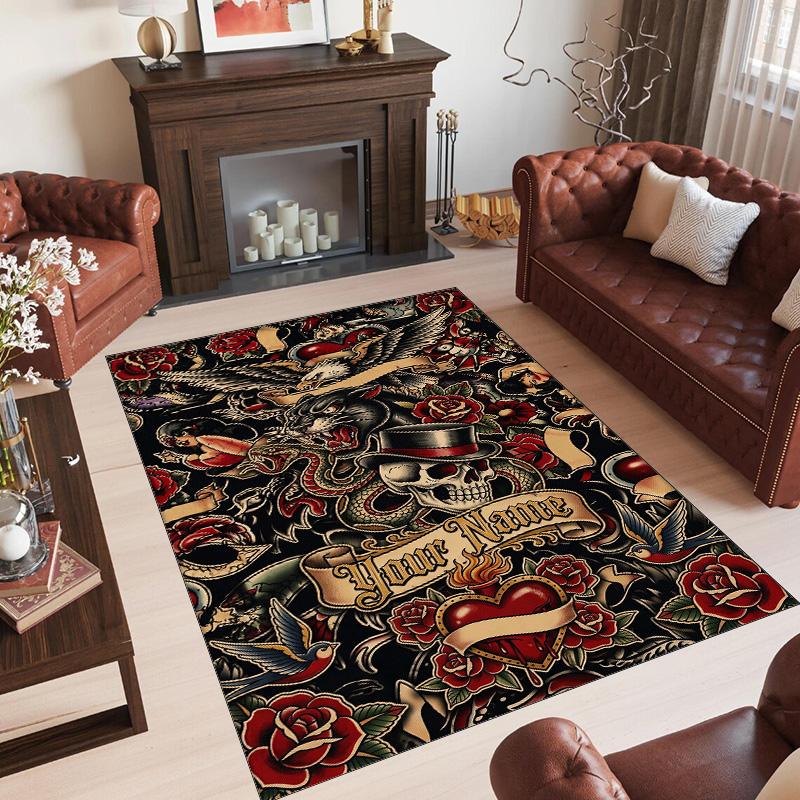 Gothic Theme Crystal Velvet Floor Rug Personalized Custom Name Text Warm Carpet Home Decoration