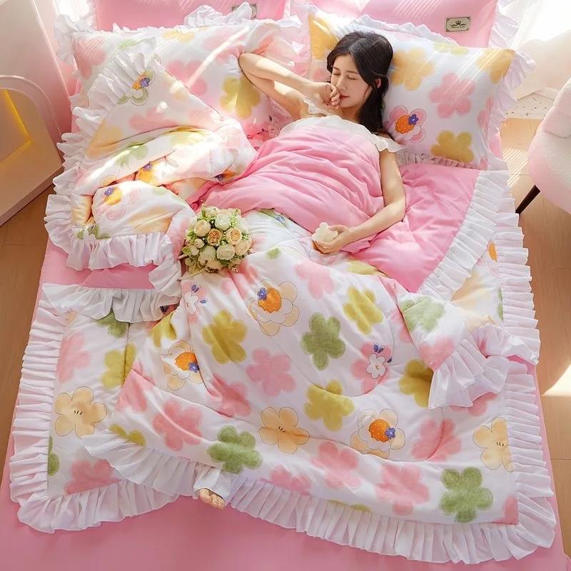 Korean Style Quilted Summer Quilt Blanket Lightweight Cooling Air-conditioning Comforter Quilt Soft Thin Quilt Machine Washable