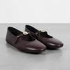 Pantofi Flats Mary Jane din Piele Grena pentru Femei, Rotund Retro cu Cataramă Metalică, Confort Clasic pentru Birou și Petrecere