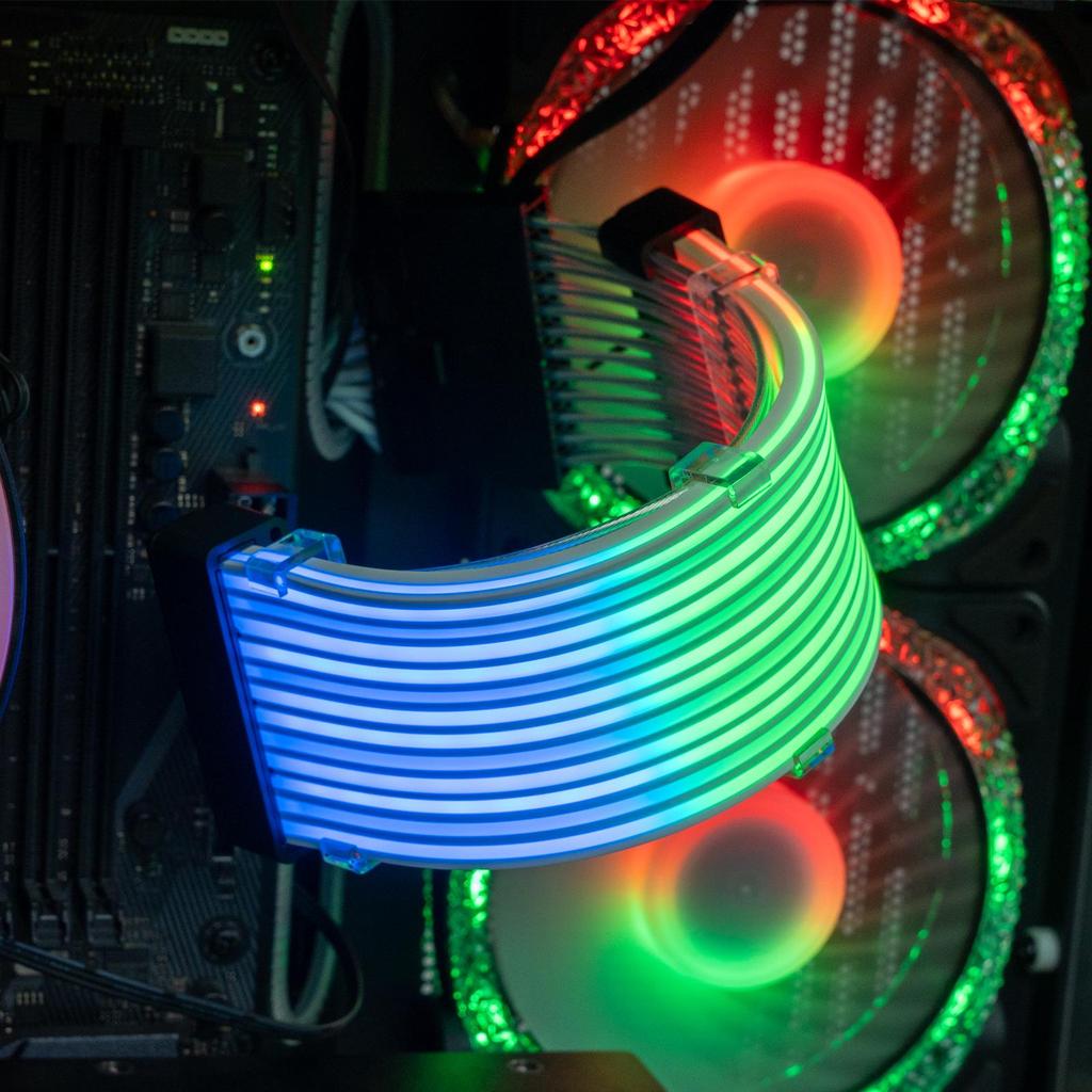 RGB Silicone Silver-Plated Extension Cable for Motherboards - 24p, 6+2p Neon Rainbow Luminous Wire