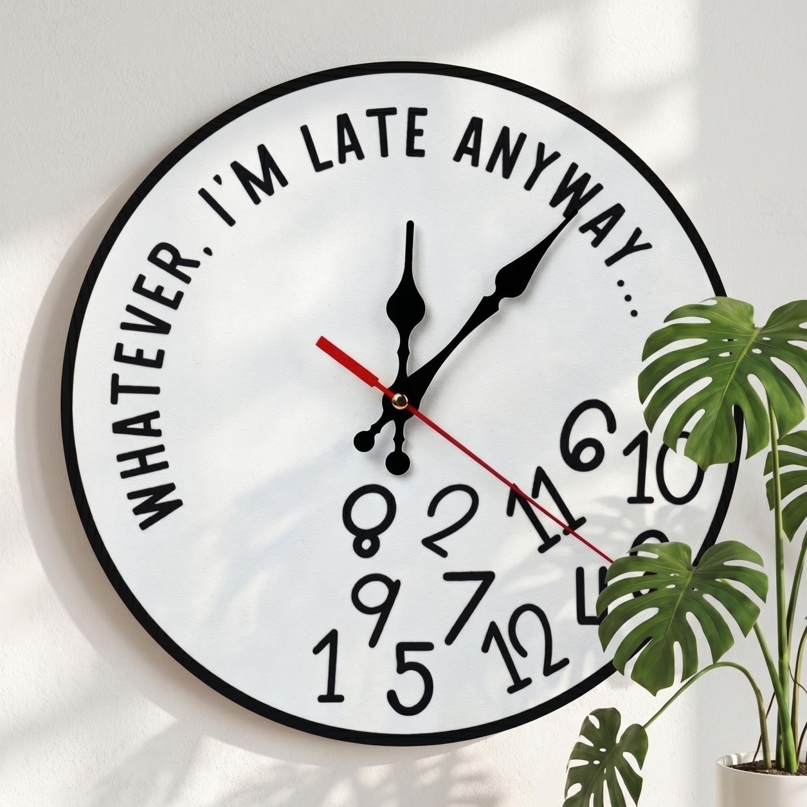 

Modern Minimalist Round Wooden Wall Clock with Humorous Typography Design Silent Non-Ticking Quartz Movement Battery Not Included One Size белый