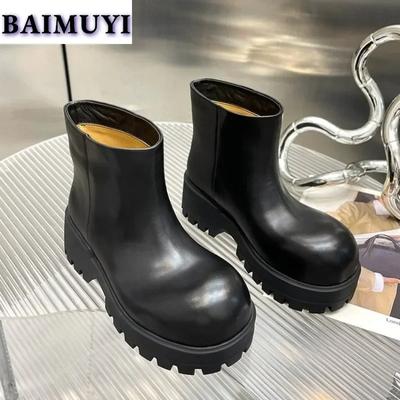 Platform Ankle Snow Boots Women High Heels Chelsea Shoes Brand Designer Goth Chunky 2025 Trend Winter New Leather Botas Mujer