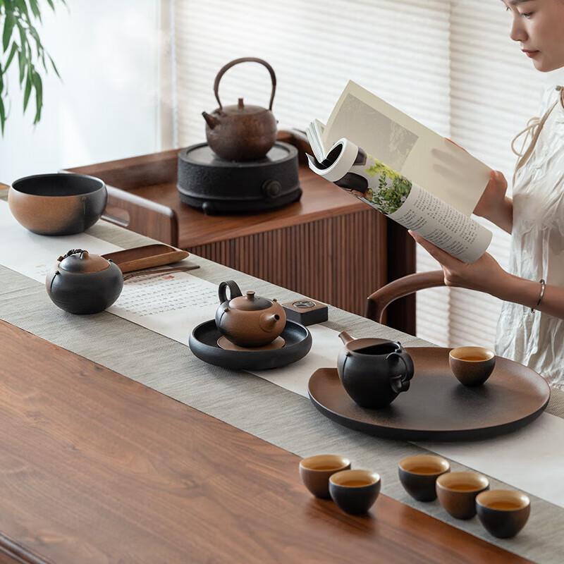 Wanqian Tang Bodhi Xiangdai 13-Piece Stone Tea Set with Tea Tray