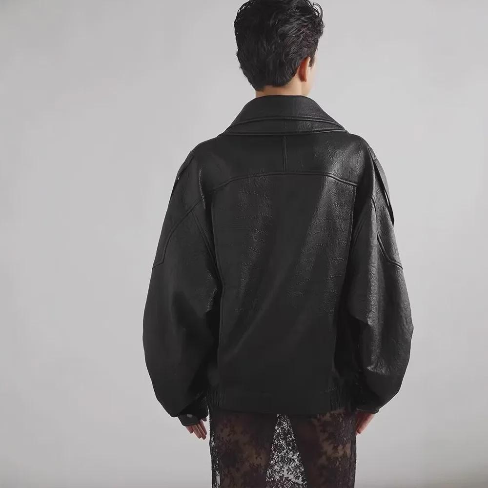 Unisex Retro Maillard Leather Jacket - Long-Sleeved, High-End American Street Style