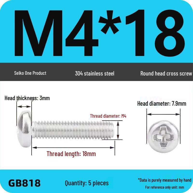 Phillips Pan Head Machine Screws, 304 Stainless Steel, Sizes M1-M10