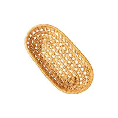Hand Woven Rattan Basket for Desk Organization Desktop Small Item Organiser Multifunctional Serving Plate for Fruit