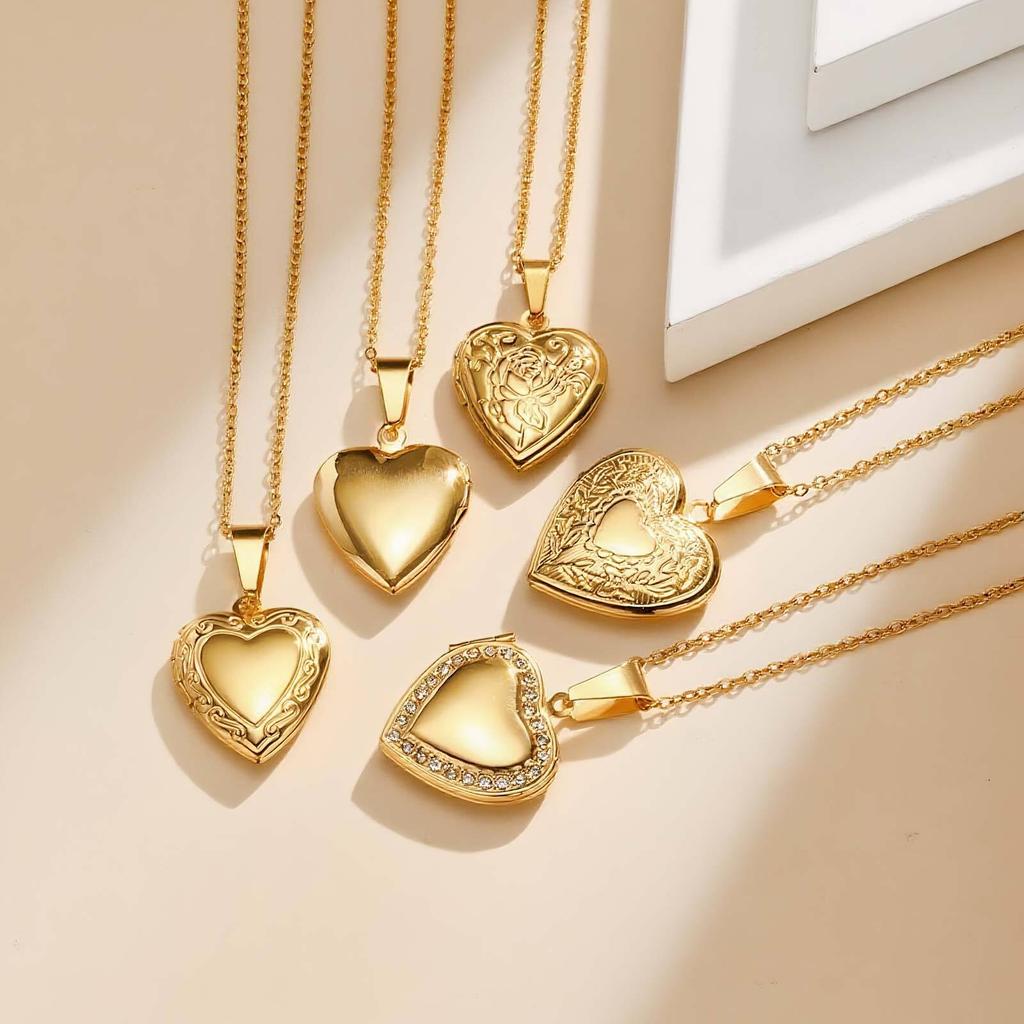 Vnox Free Custom Photo Image Necklaces, Stainless Steel  Can Open Texture Heart Locket, Family Memorial Jewelry Gifts