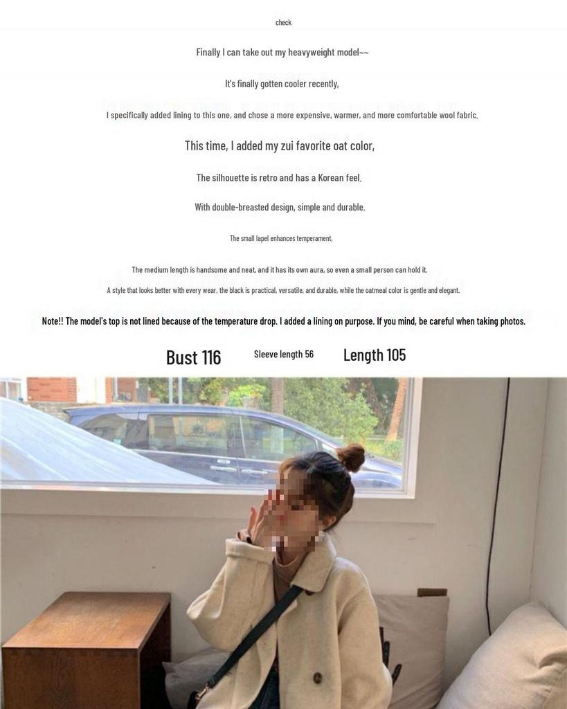 Korean Style Women's Mid-Length Woolen Coat - 2025 Autumn/Winter Trendy, Loose, Versatile, Petite Jacket