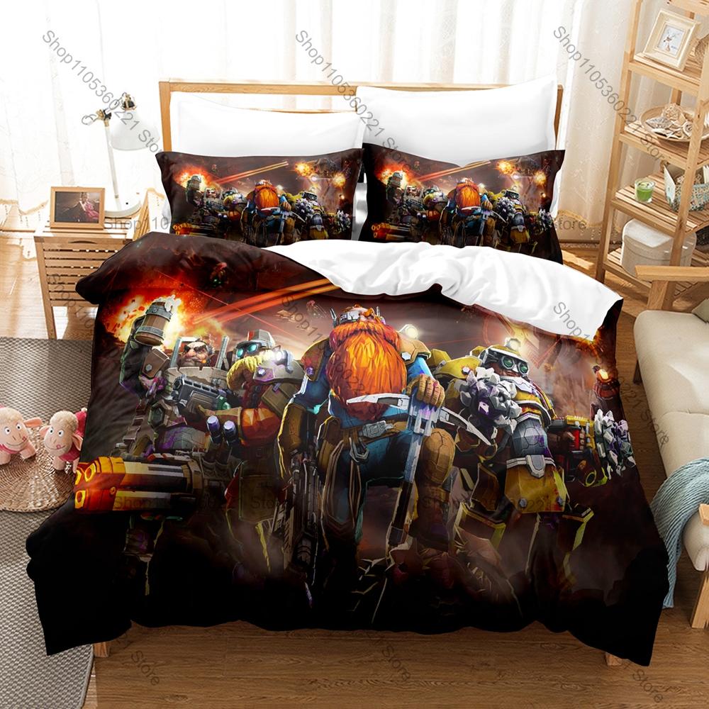 Deep Rock Galactic Dark Cave Space Mining Game Bedding Set Duvet Cover + 2 Pillowcases Teen Gaming Room Decor