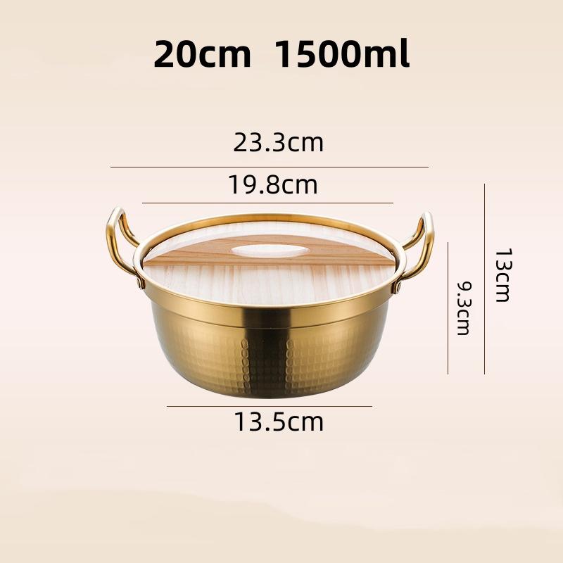 Kitchen Stainless Steel Korean Ramen Pot Double Handle Rust-proof Soup Noodle Small Pot Durable Gold Silver Milk Pot Cuisine