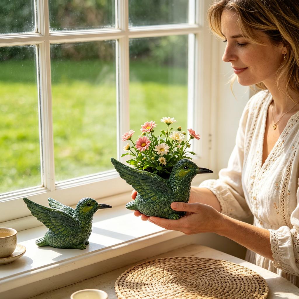 Green Sparrow Plant Pot