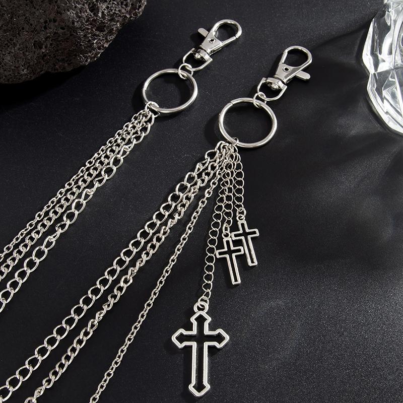 Retro Punk Rock Cross Pants Waist Chain Men Women Jeans Chain Cross Pendant Keychain Jeans Unisex Hip-Hop Jewelry Gift
