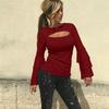 Fashion Sleeve Flare Solid Color Blouse Bottoming Cotton Sexy Clothing Tshirt
