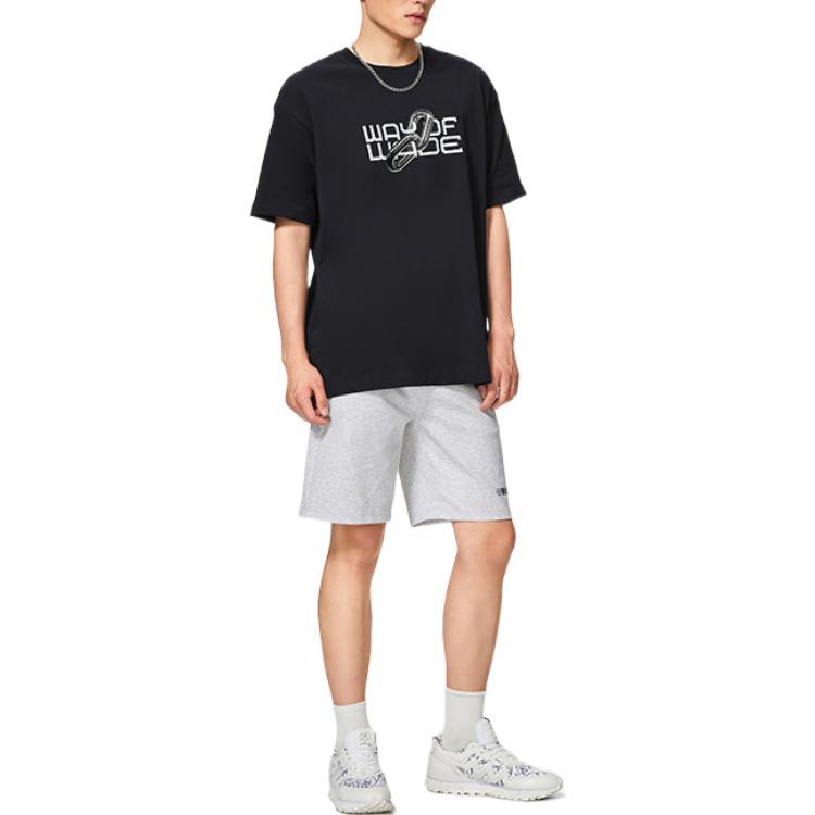 Li-Ning Wade Series Letter Logo Printed Round Neck Short Sleeve T-Shirt Unisex Tops Black AHSS641-1