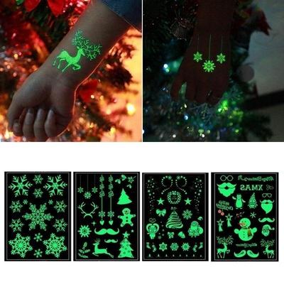 1 Set Luminous Temporary Tattoo Sticker Snow Man Deer Arm Body Art Fluorescent Fake Tattoo Stickers Merry Christmas Decorations