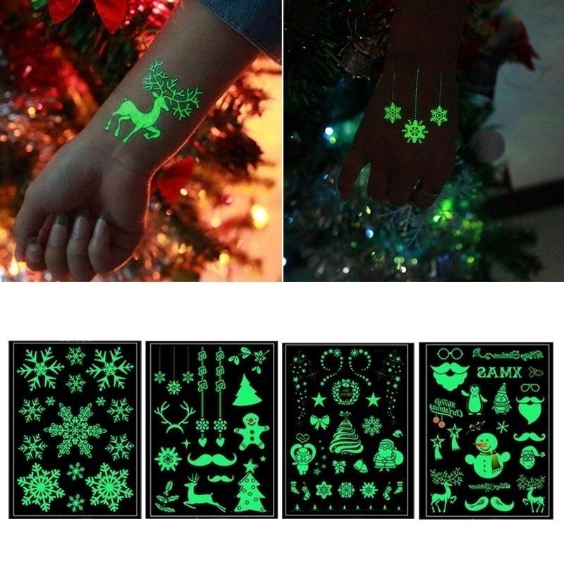 

1 набор светящихся временных тату-наклеек снеговик олень рука боди-арт флуоресцентные наклейки с поддельными татуировками рождественские украшения 3