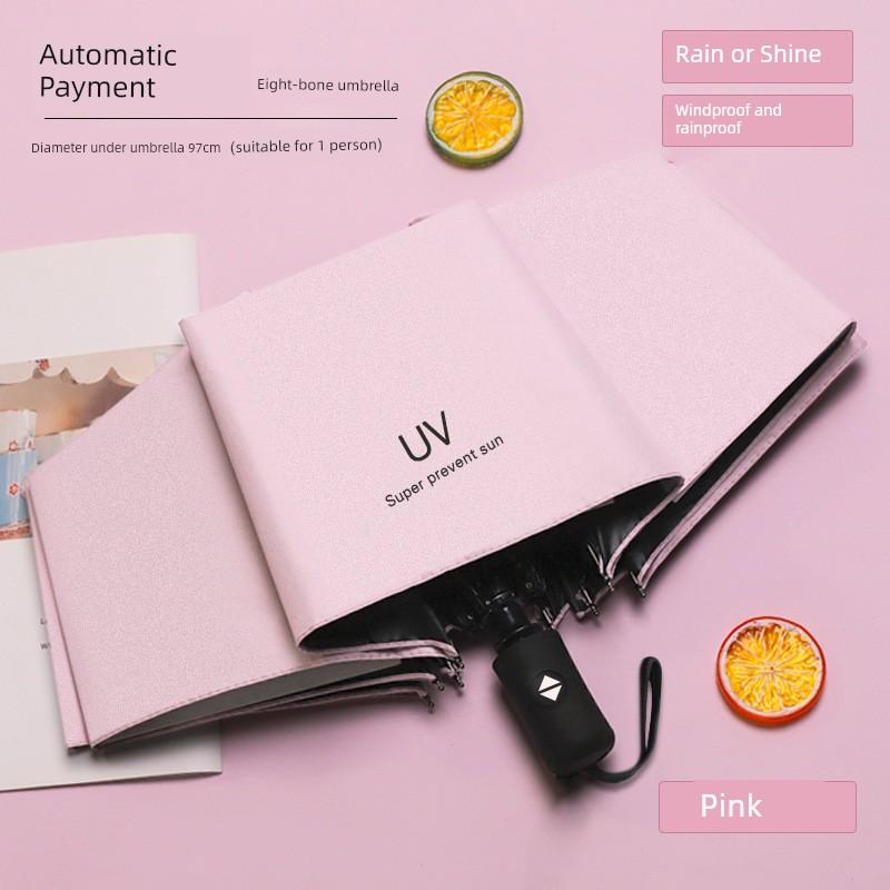 Fully Automatic Large Umbrella, Dual-Purpose for Rain and Sun, Black Rubber Sun Protection Umbrella, Foldable High-End Sunshade Umbrella