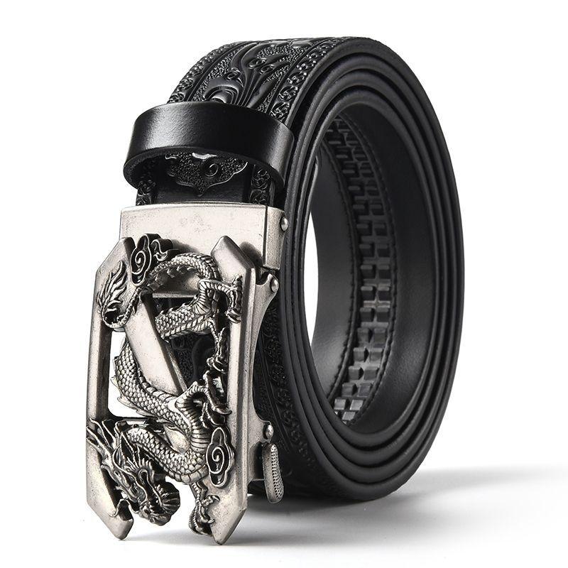 Domineering Tang grass pattern engraved men's automatic imitation copper buckle belt, personalized