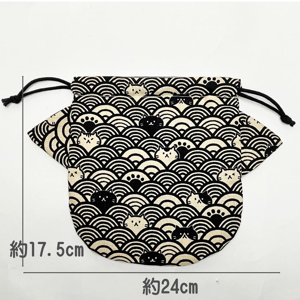Drawstring Pouch for Small and Made In Product Japanese-style Cat-shaped Items, Cosmetics, Accessories. Japan. Code Ki-172 (N).