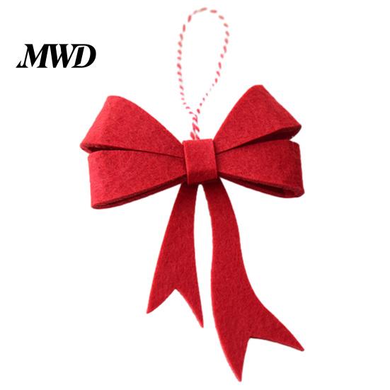 Indoor Tree Hanging Decor Christmas Bow Ornament, Red Green Boot Bowknot Pendant, Xmas Festive Window Handle Felt Decoration for Holiday Home